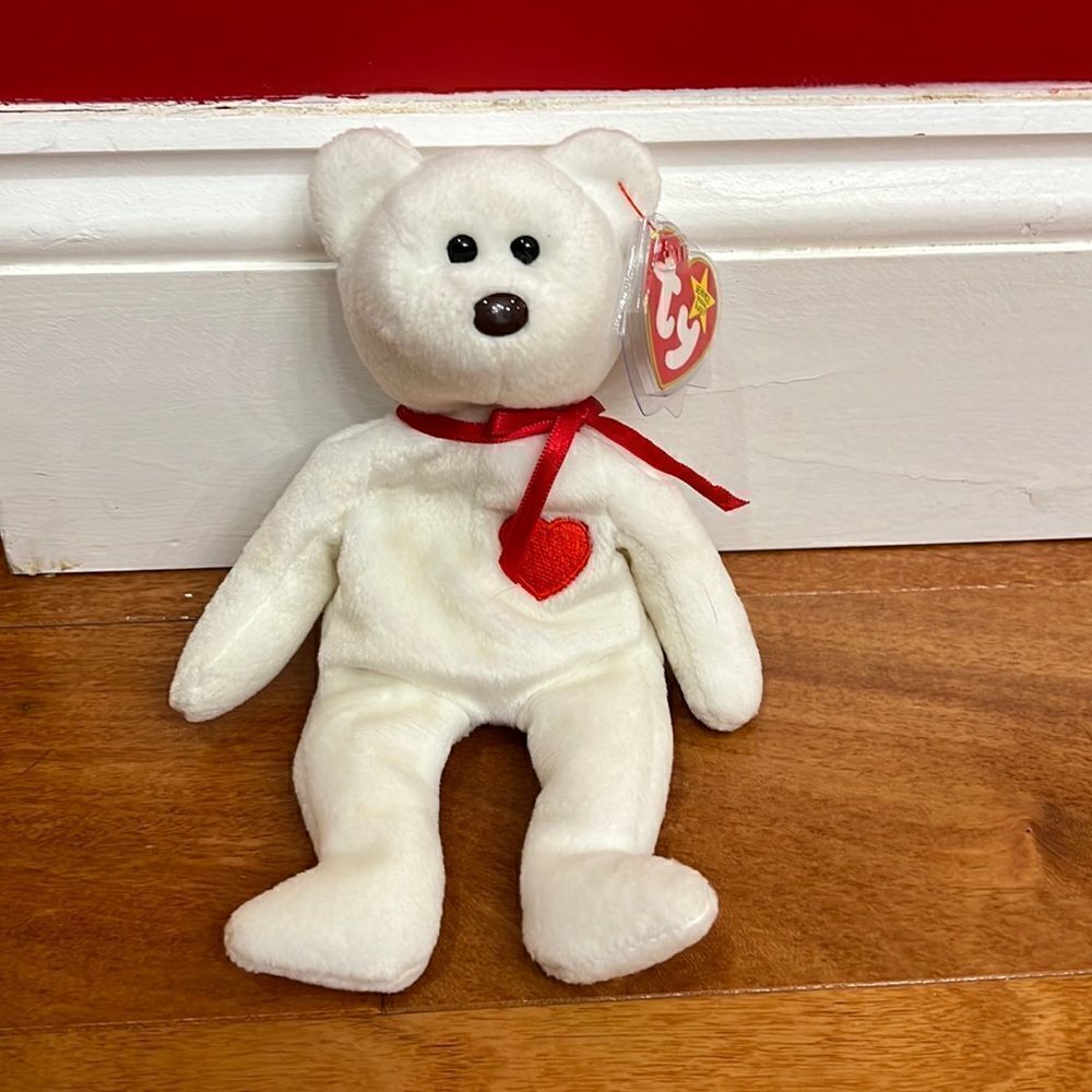 Ty Valentino Beanie Baby Plush White Red Heart Bear 1993/1994 OS